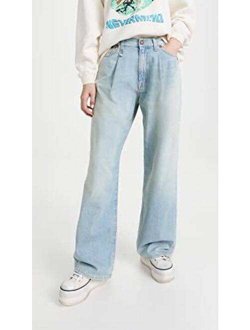 R13 Women's Damon Pleated Wide Leg Jeans