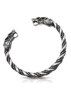 VikingsBrand Viking Bracelet for Men - Pagan Jewelry - Norse God Odin Wolf Heads Arm Rings