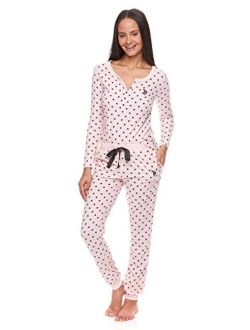 Womens Casual Long Sleeve Shirt and Pajama Pants Sleep Sleepwear Set