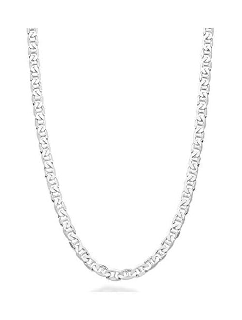 MiaBella Solid 925 Sterling Silver Italian 4mm Diamond-Cut Solid Flat Mariner Link Chain Necklace for Women Men, 16, 18, 20, 22, 24, 26, 30 Inch Made in Italy