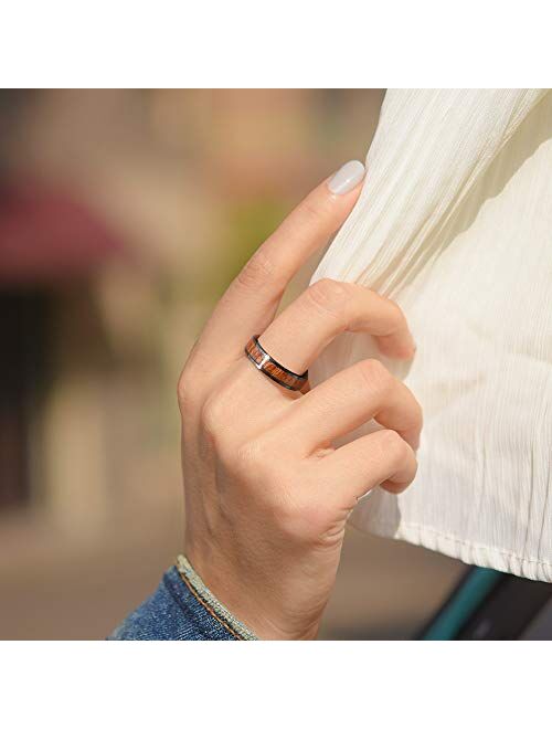 THREE KEYS JEWELRY 8MM 6MM Black Ceramic Wedding Ring with Antler Koa Wood Inlay Flat Wedding Band Ceramic Rings for Men Women