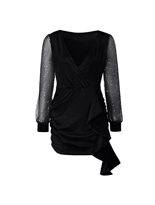 LLDYYDS Black Dresses for Women Party Night Sexy Clubbing Velvet Long Sleeve That Hide Belly Fat Wedding Guest Fall Casual