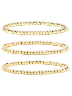 Badu Gold Bead Bracelet for Women,14K Gold Plated Bead Ball Bracelet Stretchable Elastic Bracelet