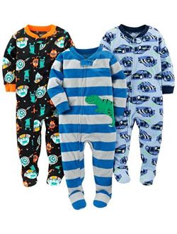 Toddler and Baby Boys' Loose Fit Fleece Footed Pajamas, Pack of 3