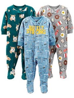 Toddler and Baby Boys' Loose Fit Fleece Footed Pajamas, Pack of 3