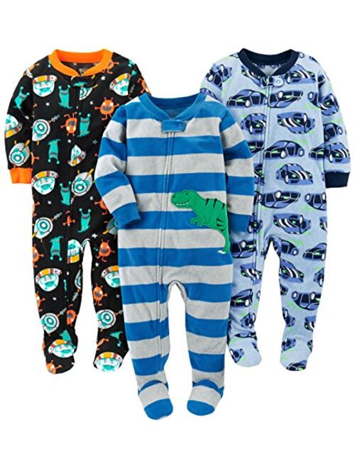 Simple Joys by Carter's Toddler and Baby Boys' Loose Fit Fleece Footed Pajamas, Pack of 3