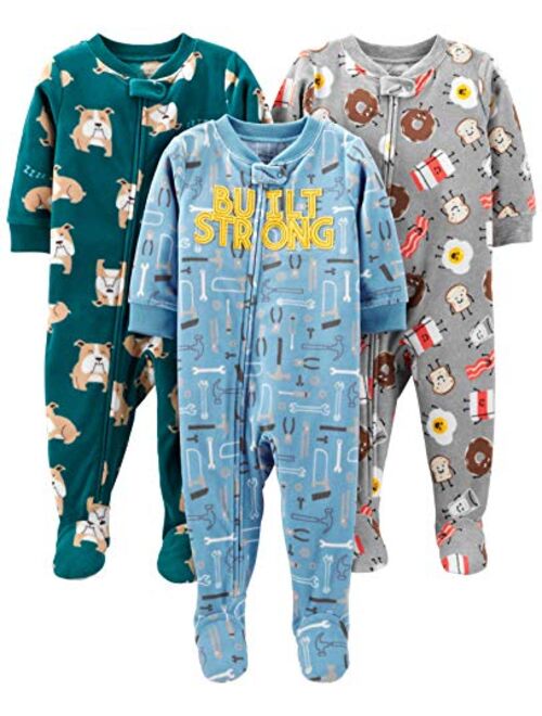 Simple Joys by Carter's Toddler and Baby Boys' Loose Fit Fleece Footed Pajamas, Pack of 3