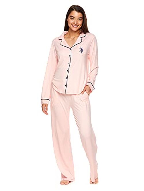U.S. Polo Assn. Womens Notch Collar Pajama Set – Classic Button Down Pajamas for Women with Long Sleeve Top and Pajama Pants