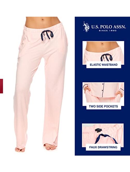 U.S. Polo Assn. Womens Notch Collar Pajama Set – Classic Button Down Pajamas for Women with Long Sleeve Top and Pajama Pants