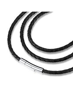 jonline24h Mens Womens Black Braided Leather Cord Rope Necklace Chain Stainless Steel Clasp 4mm 14-30inch