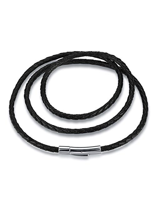 jonline24h Mens Womens Black Braided Leather Cord Rope Necklace Chain Stainless Steel Clasp 4mm 14-30inch