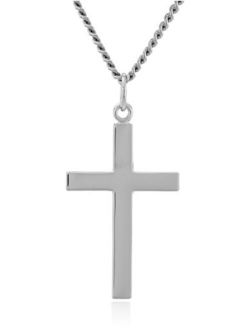 Amazon Collection Men's Sterling Silver Solid Polished Cross with Lord's Prayer Inscription and Stainless Steel Chain, 24"