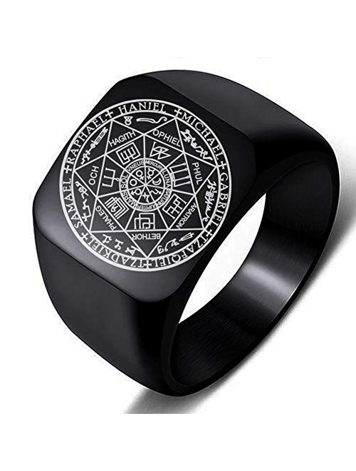 Dacai The Seals of The Seven Archangels Protection Amulet Seal Solomon Kabbalah Mens Womens Stainless Steel Polished Ring
