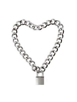 LEWECEEO Lover Heart Padlock Necklace Metal Padlock Collar Choker for Men Women with Lock and Key
