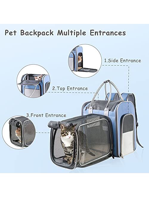 Hanjo Pets Cat Backpack Expandable - Pet Backpack Carrier for Small Dogs - Mesh Expandable Cat Carrier Backpacks , Cat Carrying Holder Backpack for Traveling, Escape Proo