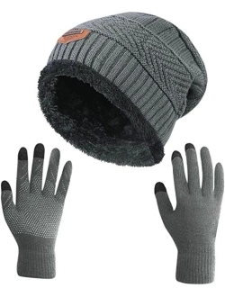 HINDAWI Slouchy Beanie Gloves for Women Winter Hat Knit Warm Snow Skull Cap Touch Screen Mittens