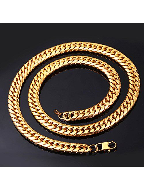 U7 Men Stainless Steel Franco Chain Curb Link Hip Hop Chunky Necklace Costume Jewelry 6MM 9MM 12MM Thick, Length 18-36 Inch, Silver Black Gold Color,Gift Packed