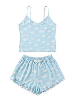 Women's Summer Cloud Print Cami Top and Shorts Pajamas Set Nightwear