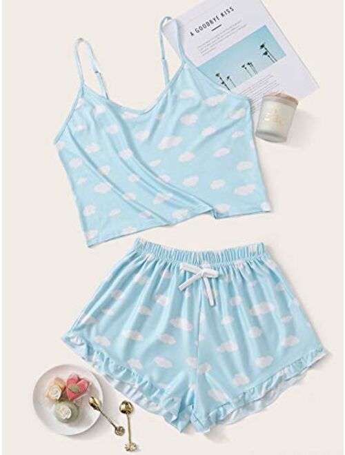 SweatyRocks Women's Summer Cloud Print Cami Top and Shorts Pajamas Set Nightwear