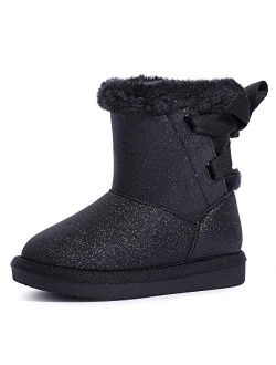 KRABOR Girls Glitter Snow Boots Cotton Lining Warm Winter Non-Slip Shoes with Cute Bow for Toddlers/Little Kid