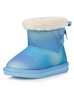 KRABOR Girls Glitter Snow Boots Cotton Lining Warm Winter Non-Slip Shoes with Cute Bow for Toddlers/Little Kid