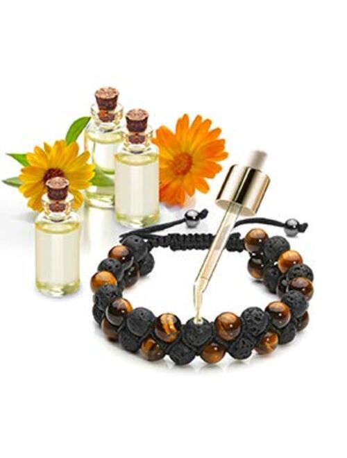 Top Plaza Men Women 8mm Lava Rock Stone Aromatherapy Essential Oil Diffuser Bracelet Braided Rope Natural Stone Yoga Beads Bracelets