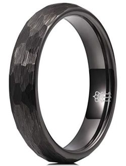 THREE KEYS JEWELRY Hammered Tungsten Rings for Men Women 4mm 6mm 8mm Black Brushed Engagement Mens Wedding Band