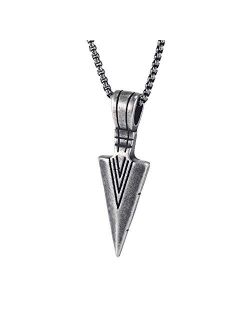 PAURO Men's Stainless Steel Jewelry Spear Point Arrowhead Pendant Necklace Gold/Silver