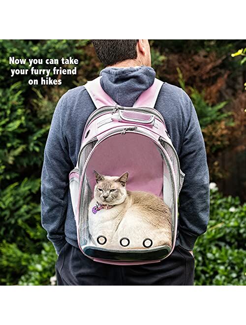 Milcron Cat Backpack Carrier Bubble, Expandable Front and Back with Cat Collar, Comfortable Pet Carrier for Cat or Small Dog, 9 Ventilation Holes, Scratch-Proof Netting, 