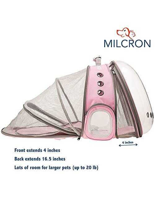 Milcron Cat Backpack Carrier Bubble, Expandable Front and Back with Cat Collar, Comfortable Pet Carrier for Cat or Small Dog, 9 Ventilation Holes, Scratch-Proof Netting, 