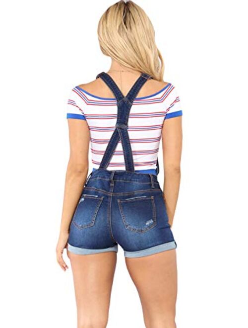 Itemnew Women's Adjustable Strap Button Front Shortalls Ripped Short Denim Jeans Overall