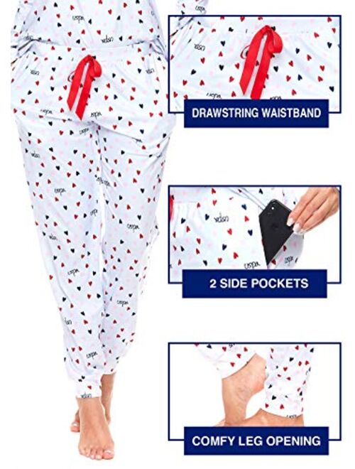 U.S. Polo Assn. Womens Pajamas Set with Pockets - Long Sleeve Shirt and Cuffed Pajama Pants Loungewear Set
