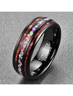 NUNCAD 6mm/8mm Handmade Tungsten Wedding Ring with Hawaii Koa Wood Domed Black Tungsten for Men Women Sets Size 5-17