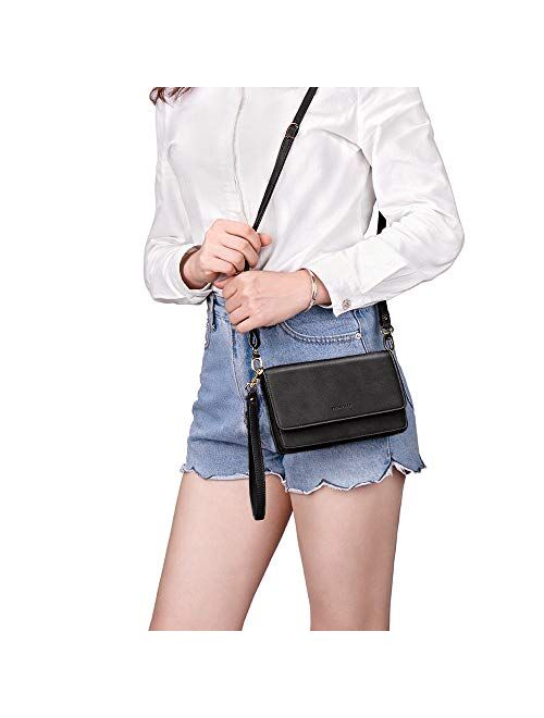 nuoku Women Small Crossbody Bag Cellphone Purse Wallet with RFID Card Slots 2 Straps Wristlet(Max 6.5'')