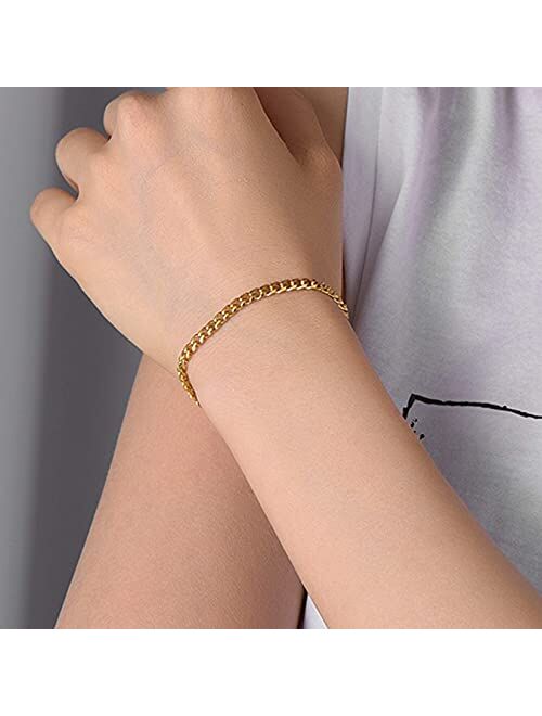 U7 Cuban Chain Bracelet for Men Women, 18K Gold Plated/Black/Stainless Steel Wrist Chain,3/6/9/12mm Width Sturdy Curb Link, 6.5/7.48/8.26" Length- Come with Gift Box
