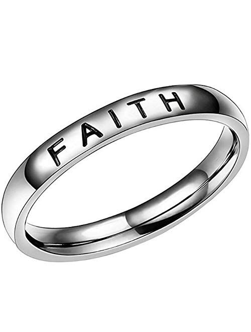 Jude Jewelers 4mm Stainless Steel Love Faith Hope Bessed Mantra Inspirational Wedding Band Ring