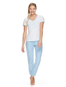 Womens Short Sleeve Shirt and Lounge Skinny Pajama Pants Sleepwear Set