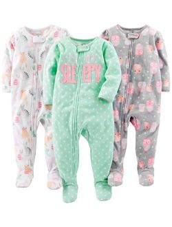 Toddler and Baby Girls' Loose Fit Fleece Footed Pajamas, Pack of 3