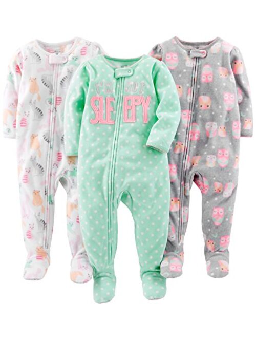 Simple Joys by Carter's Toddler and Baby Girls' Loose Fit Fleece Footed Pajamas, Pack of 3