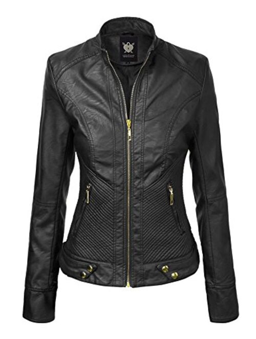 Lock and Love Women's Faux Leather Motocycle Biker Jacket Coat