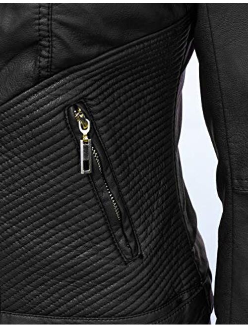 Lock and Love Women's Faux Leather Motocycle Biker Jacket Coat