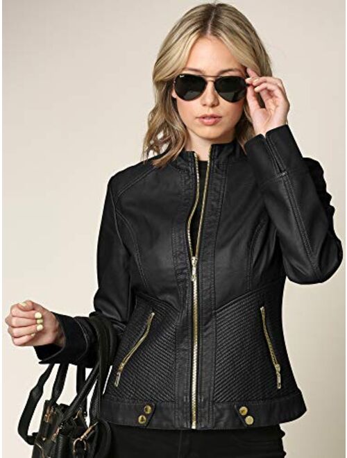 Lock and Love Women's Faux Leather Motocycle Biker Jacket Coat