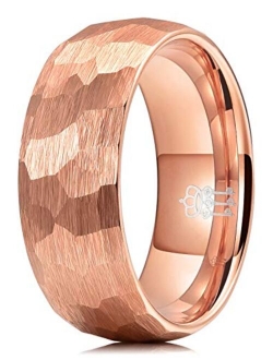 THREE KEYS JEWELRY Hammered Tungsten Wedding Rings 4mm 6mm 8mm Grey Rose Gold Inner Engagement Band