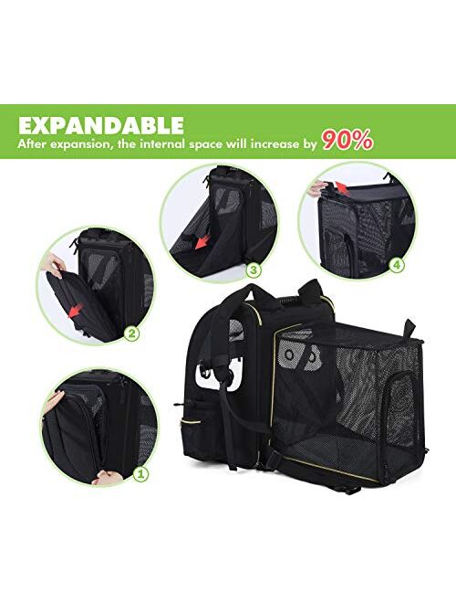 Pecute Pet Carrier Backpack, Cat Backpack Carrier, Expandable with Breathable Mesh for Small Dogs Cats, Dog Backpack Bag for Hiking Travel Camping Hold Pets Up to 18 Lbs