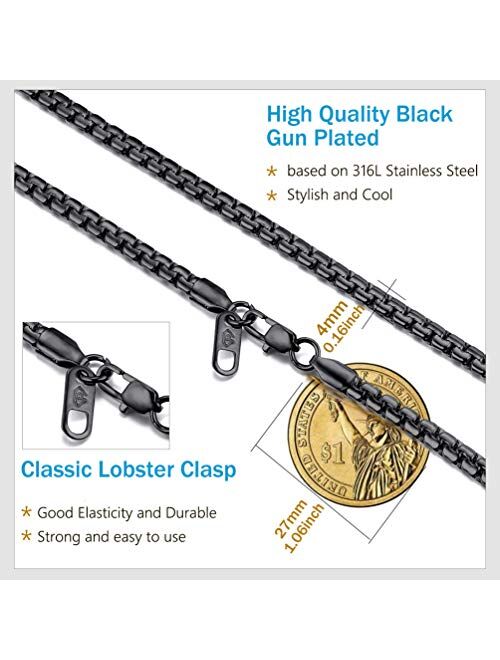 PROSTEEL Stainless Steel Flat Box Chain Necklace/Bracelet, Silver/Gold/Black Tone, Nickel-Free, Hypoallergenic Jewelry, 14”-30”, 7.9”/8.7”, Come Gift Box