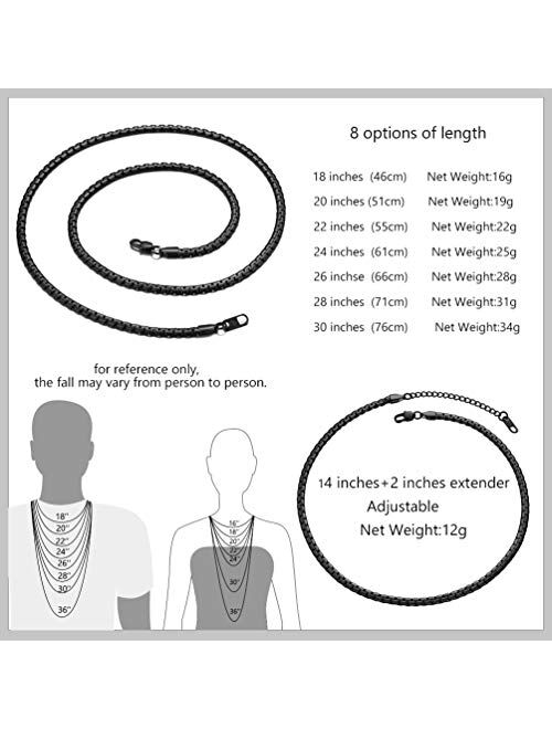 PROSTEEL Stainless Steel Flat Box Chain Necklace/Bracelet, Silver/Gold/Black Tone, Nickel-Free, Hypoallergenic Jewelry, 14”-30”, 7.9”/8.7”, Come Gift Box