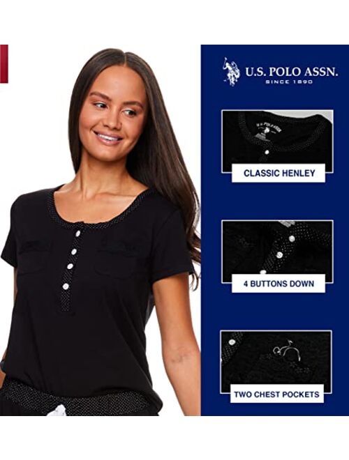 U.S. Polo Assn. Womens Pajama Set - Short Sleeve PJs with Jogger Pajama Pants
