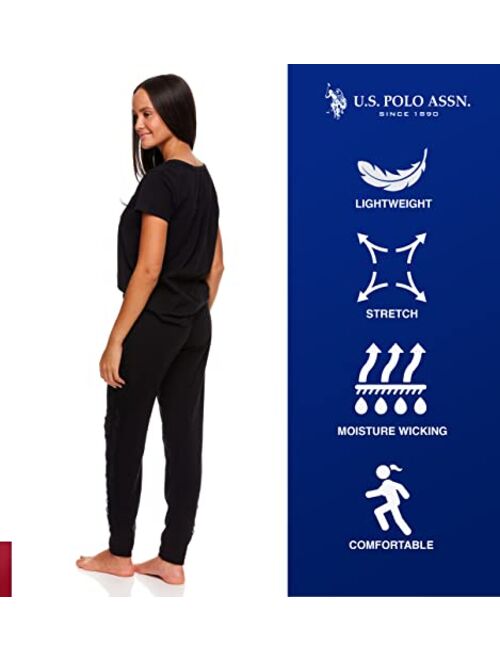 U.S. Polo Assn. Womens Pajama Set - Short Sleeve PJs with Jogger Pajama Pants