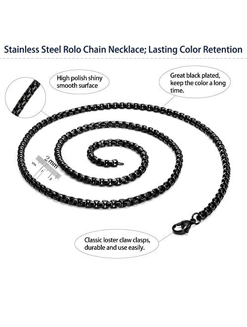 FIBO STEEL 2-4MM Stainless Steel Mens Womens Necklace Rolo Cable Chain, 16-36 inches