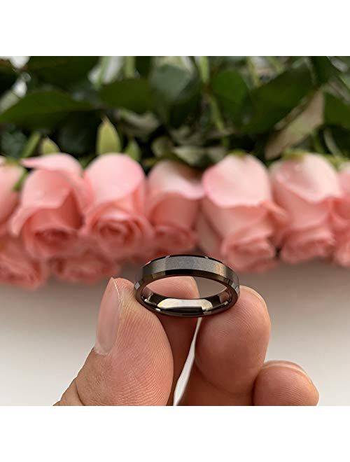 iTungsten 4mm 6mm 8mm Silver/Black/Gunmetal/18K Gold/Rose Gold Tungsten Wedding Bands for Men Women Engagement Rings Beveled Edges Matte Finish Comfort Fit